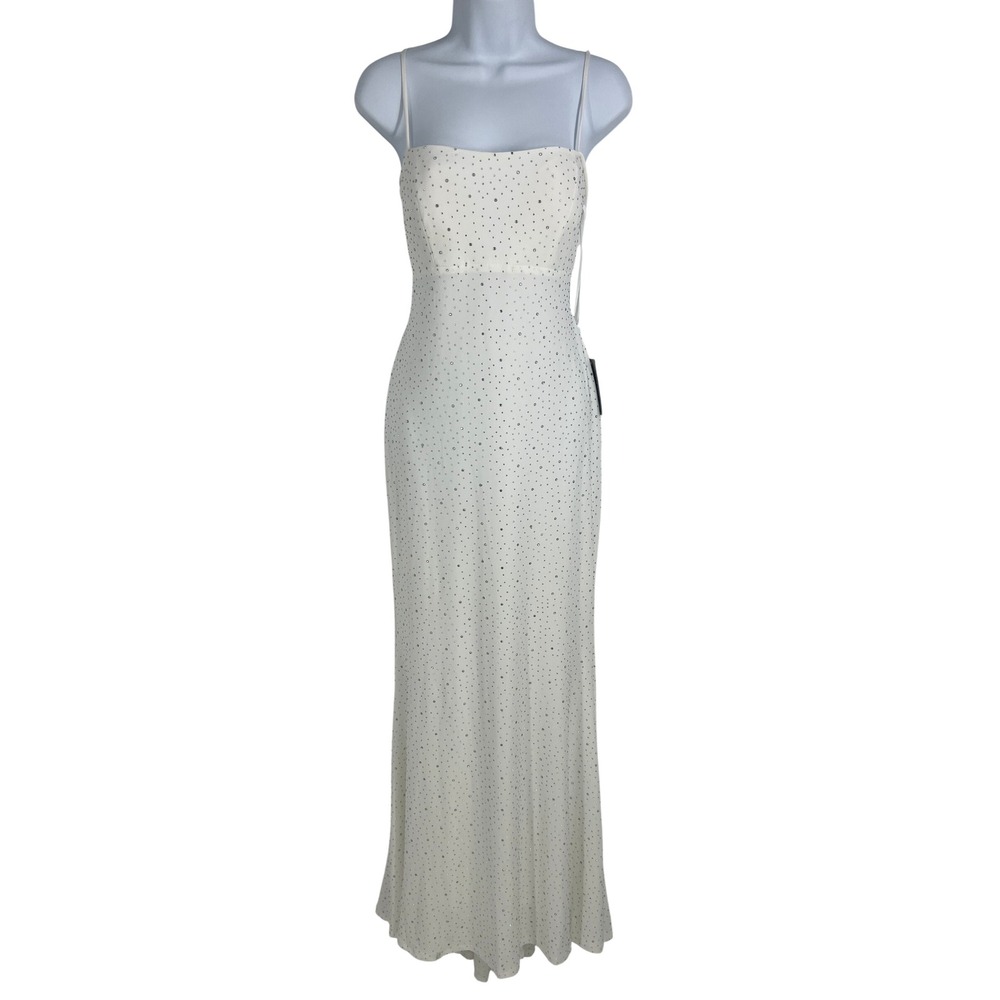 Jump Apparel White Iridescent Rhinestone Lace Up Back Maxi Dress Bridal 9/10